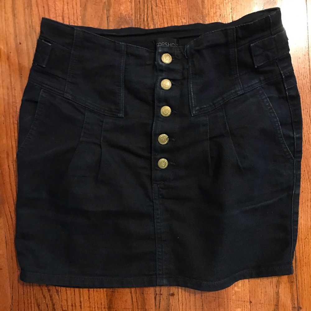 Top Shop High waisted denim skirt with gold button
